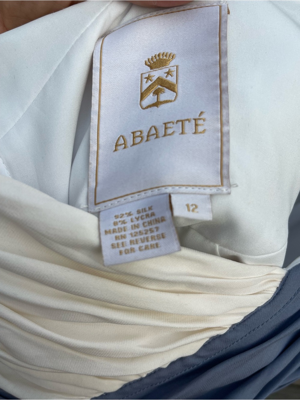 Abaeté Blue Ivory Silk Draped Asymmetrical One Shoulder Dress Size 12 Designer - Picture 4 of 7